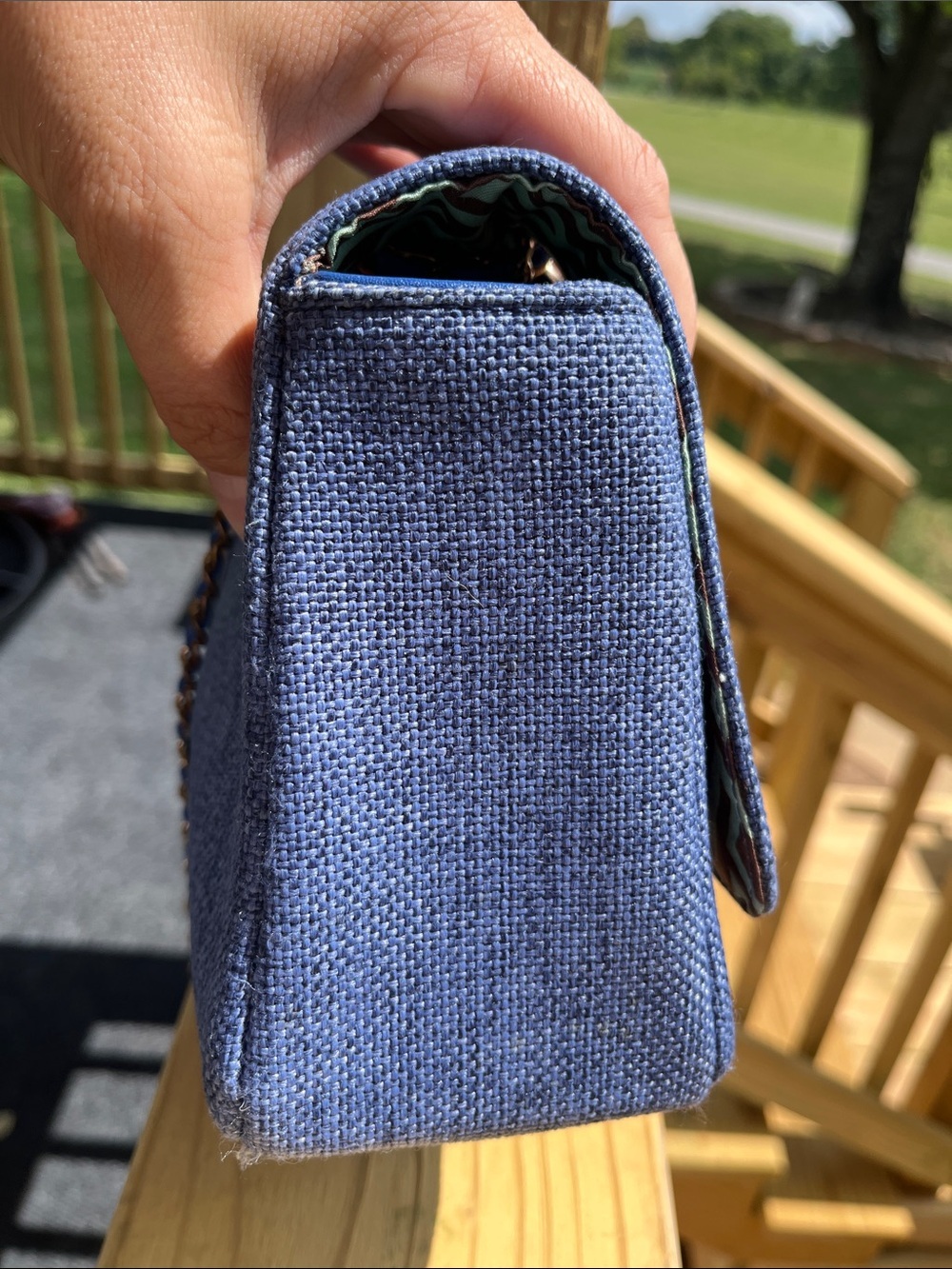 Caprese Textured Crossbody Bag, Blue Denim Textured Material - Picture 10 of 16